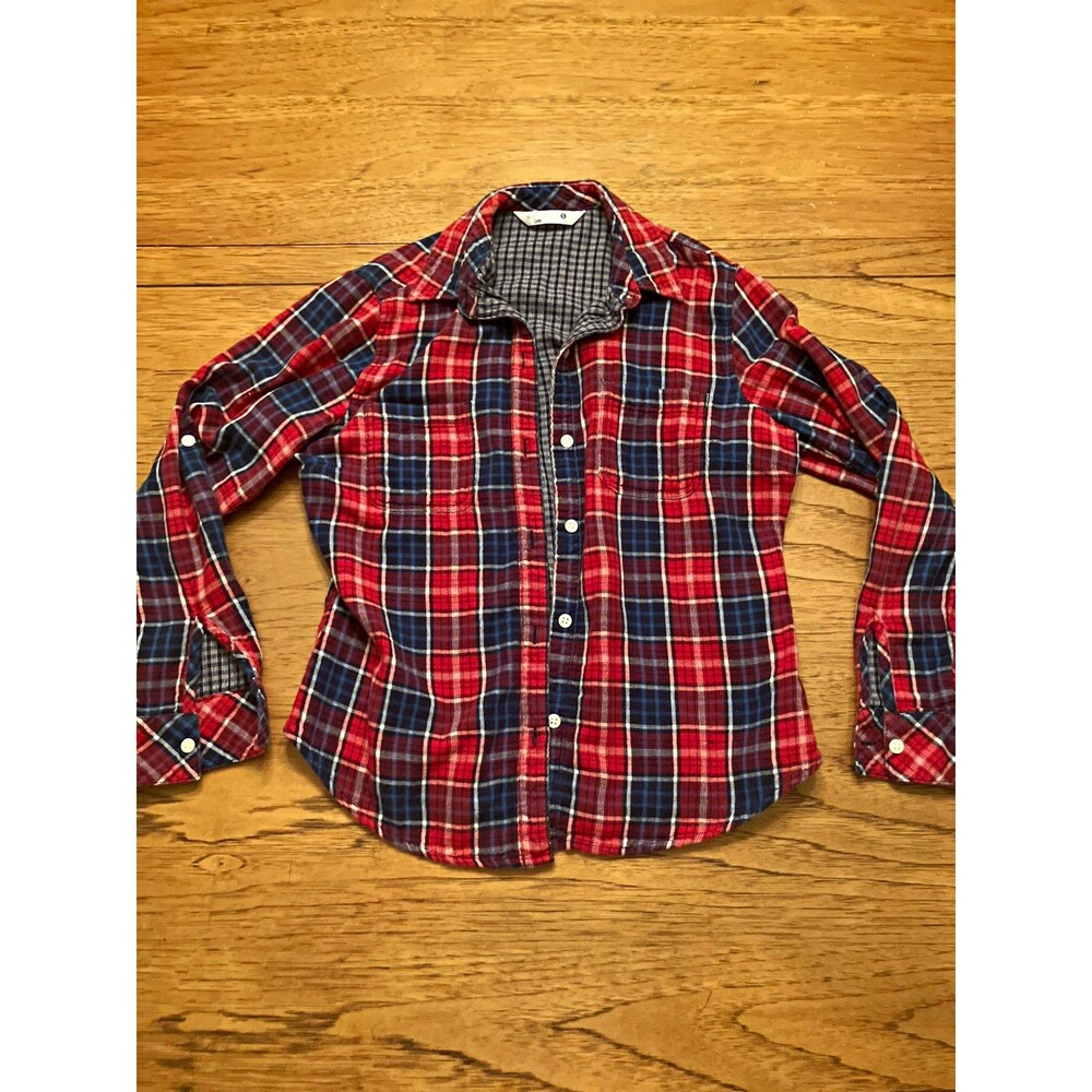 Riders by Lee Men S Red/Blue/White Plaid Flannel Cotton Button-Up Shirt LS